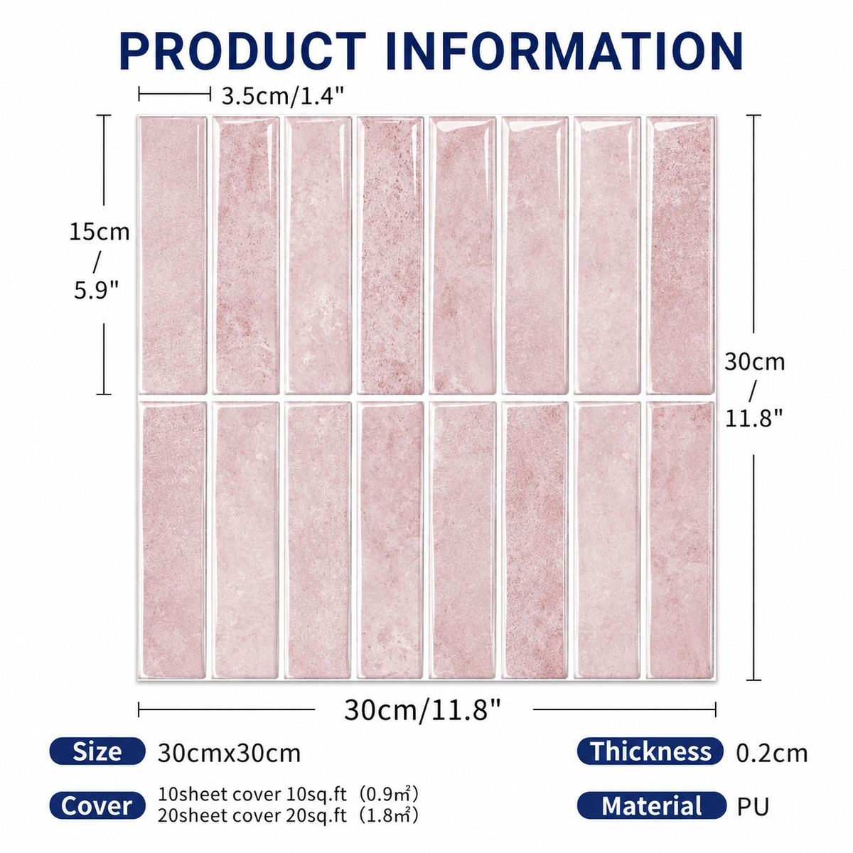 Light Pink - Self Adhesive 3D Tile (10pcs)