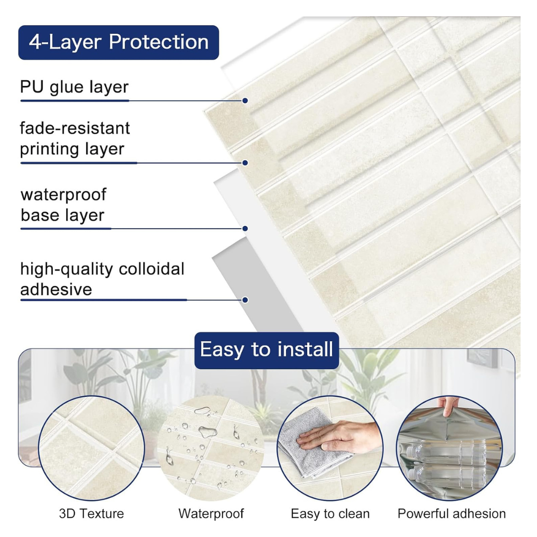 Beige - Self Adhesive 3D Tile (10pcs)
