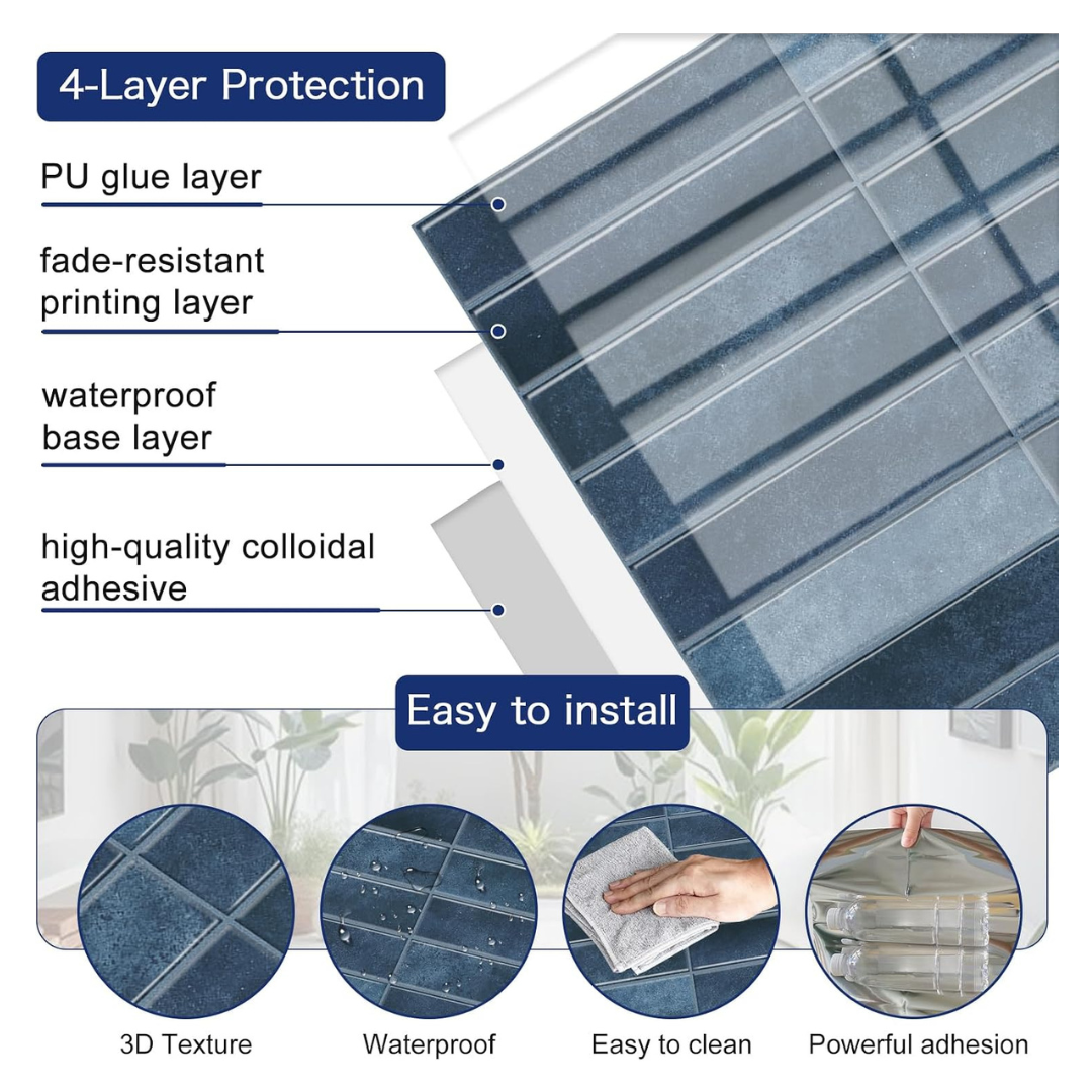 Dark Blue - Self Adhesive 3D Tile (10pcs)