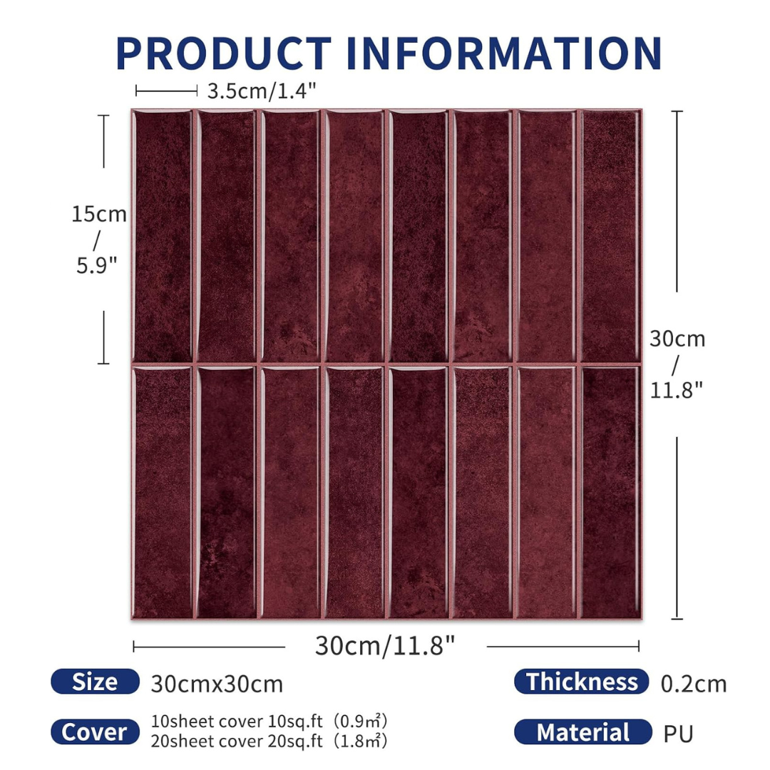 Burgundy - Self Adhesive 3D Tile (10pcs)