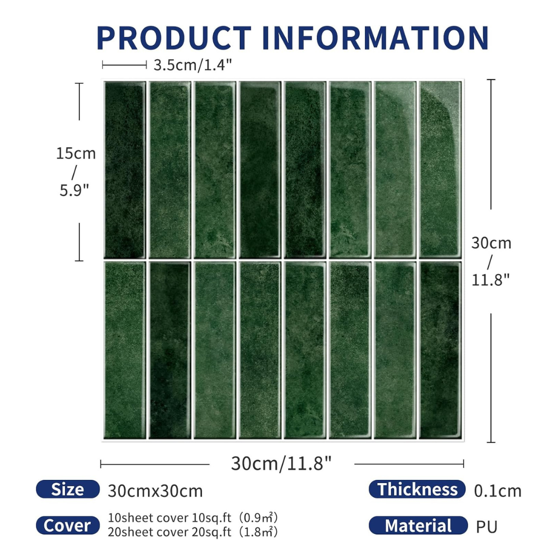 Deep Green - Self Adhesive 3D Tile (10pcs)