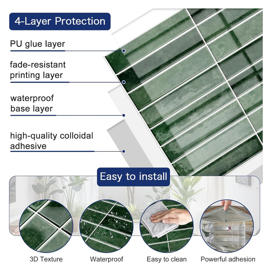 Deep Green - Self Adhesive 3D Tile (10pcs)