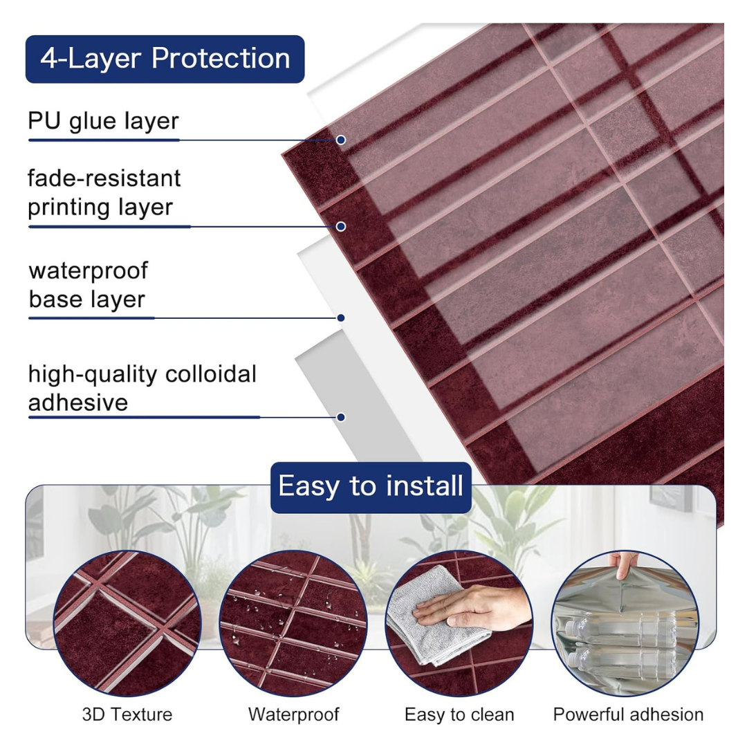 Burgundy - Self Adhesive 3D Tile (10pcs)